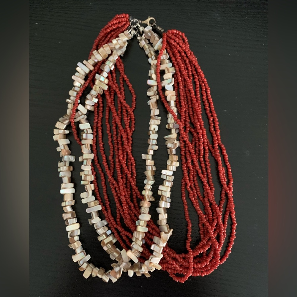 Last Chance sale!  Set of 3 necklaces:  mother of Pearl, coral seeds.